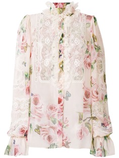 Dolce & Gabbana рубашка с кружевной вставкой и цветочным принтом