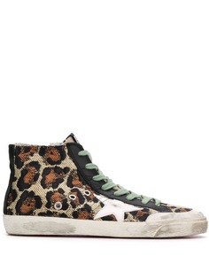 Golden Goose высокие кеды с леопардовым принтом и логотипом