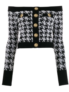Balmain топ в ломаную клетку с открытыми плечами