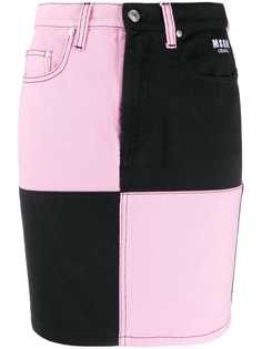 MSGM checkered print denim skirt