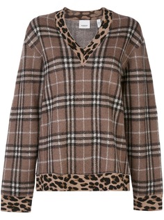 Burberry клетчатый джемпер с V-образным вырезом