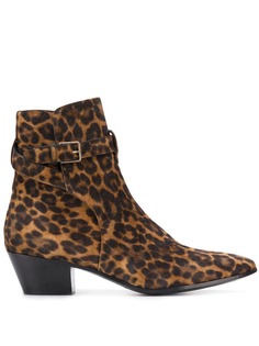 Saint Laurent ковбойские ботинки с леопардовым принтом