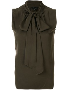 Theory sleeveless pussy bow blouse