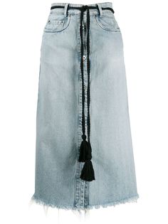Miu Miu джинсовая юбка миди с поясом и кисточками