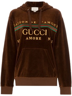 Gucci Embroidered Logo Velour Hoodie