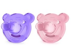 Пустышки Philips Avent Soothie цельно-силиконовая 0-3 мес., 2 шт., розовый, фиолетовый