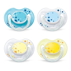 Пустышки Philips Avent Classic ночные, 0-6 мес., 2 шт., белый, голубой