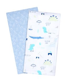 Одеяла муслиновые "Динозаврик", XL, 2 шт., белый, голубой Mothercare