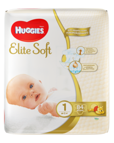Подгузники Huggies Элит Софт 1 (до 5кг), 84 шт.