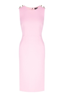Розовое платье-футляр с декоративными цветами Dolce & Gabbana