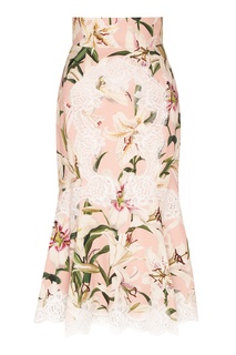 Розовая юбка-миди с кружевом и рисунком Dolce & Gabbana