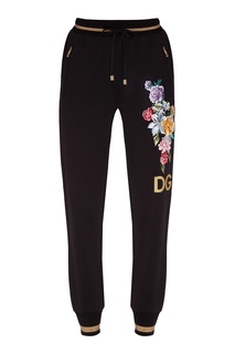 Черные брюки-джоггеры с цветочным рисунком Dolce & Gabbana