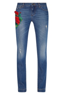 Синие джинсы-скинни с вышивкой Dolce & Gabbana
