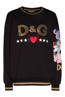 Черный джемпер с логотипом и рисунком Dolce & Gabbana
