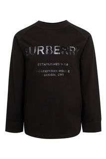 Черный лонгслив с глянцевым логотипом Burberry Kids