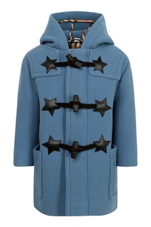 Голубое пальто с контрастными застежками Burberry Kids