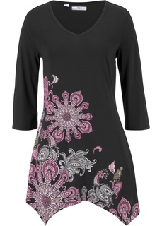 Футболка с расклешенными рукавами и асимметричным низом Bonprix