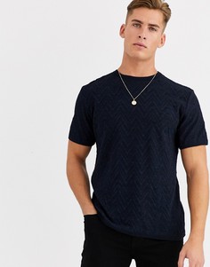 Темно-синяя трикотажная футболка узкого кроя с асимметричным краем River Island - Темно-синий