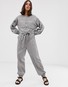 Комбинезон с пышными рукавами и молнией ASOS DESIGN - Зеленый