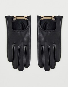 Черные кожаные перчатки с золотистой фурнитурой ASOS DESIGN - Черный