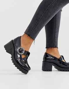 Черные туфли из лакированной кожи на низком каблуке с Т-образной пряжкой KICKERS Klio