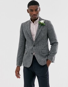 Серый узкий блейзер из Харрис твида с узором в елочку ASOS DESIGN - Серый