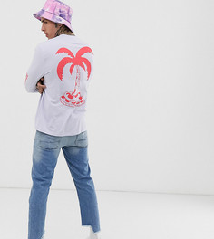 Свободная футболка с длинным рукавом из органического хлопка с принтом на спине и рукавах ASOS DESIGN - Фиолетовый