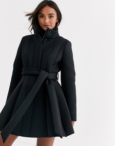 Черное короткое расклешенное пальто со вставками ASOS DESIGN - Черный