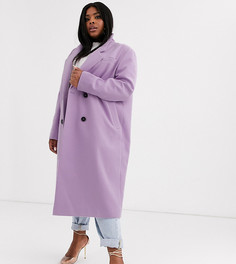 Длинное двубортное пальто лилового цвета ASOS DESIGN Curve hero - Фиолетовый