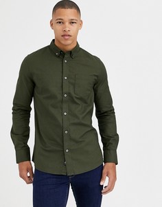Оксфордская рубашка цвета хаки с длинными рукавами Burton Menswear - Зеленый