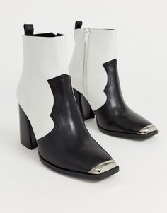 Белые кожаные ботильоны на каблуке в стиле вестерн с металлическим носком Steve Madden Enzo