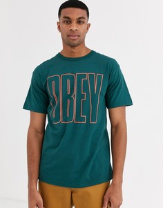 Зеленая футболка с большим логотипом на груди Obey Worldwide - Зеленый