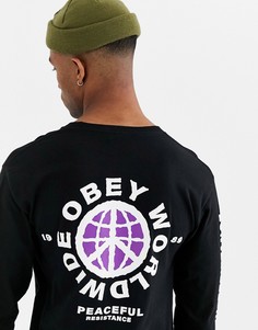 Черный лонгслив с принтом на спине Obey Peaceful - Черный