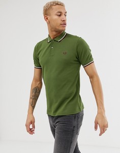 Зеленое поло с двойным кантом Fred Perry - Зеленый