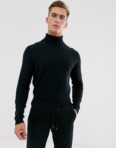 Черный хлопковый джемпер с отворачивающимся воротником Selected Homme - Черный