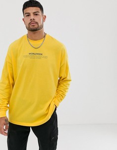 Oversize-лонгслив из органического хлопка с принтом на груди ASOS DESIGN - Желтый
