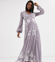 Платье макси с разрезом на рукавах, вышивкой и отделкой в виде колец ASOS DESIGN Maternity - Мульти