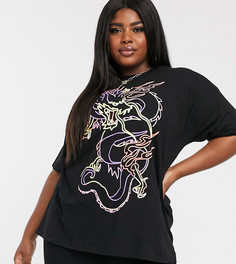 Oversize-футболка с принтом дракона ASOS DESIGN Curve - Черный