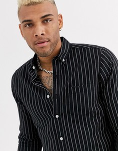 Черная оксфордская рубашка в тонкую полоску Topman - Черный