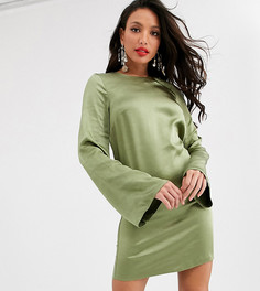 Атласное свободное платье мини с длинными рукавами ASOS DESIGN Tall - Зеленый