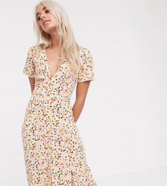 Чайное платье макси на пуговицах с пестрым принтом и разрезами ASOS DESIGN Petite - Мульти