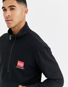 Черный свитшот с молнией 1/2 и логотипом Calvin Klein - Черный