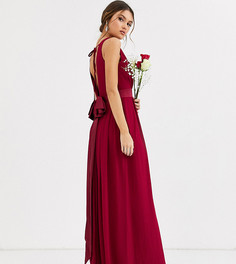 Темно-красное платье макси с атласным бантом на спине TFNC Bridesmaid - Красный