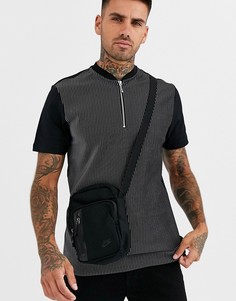 Бейсбольная футболка в тонкую полоску с короткой молнией River Island - Черный