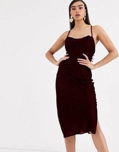 Бархатное платье-комбинация миди на бретельках со шнуровкой на спине ASOS DESIGN - Красный