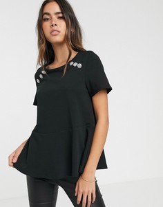 Черный топ с баской и пуговицами River Island - Черный