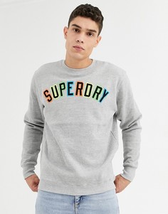 Серый свитшот с круглым вырезом и логотипом-аппликацией Superdry - Серый