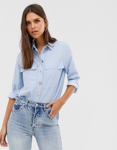 Синяя рубашка в стиле милитари River Island - Синий
