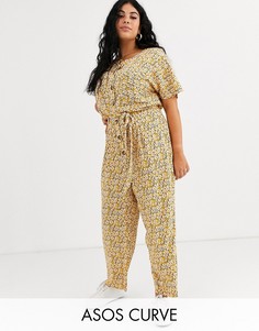 Комбинезон на пуговицах с винтажным цветочным принтом ASOS DESIGN Curve - Мульти
