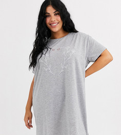 Платье-футболка в стиле oversize с цветочным принтом Wednesdays Girl Curve - Черный